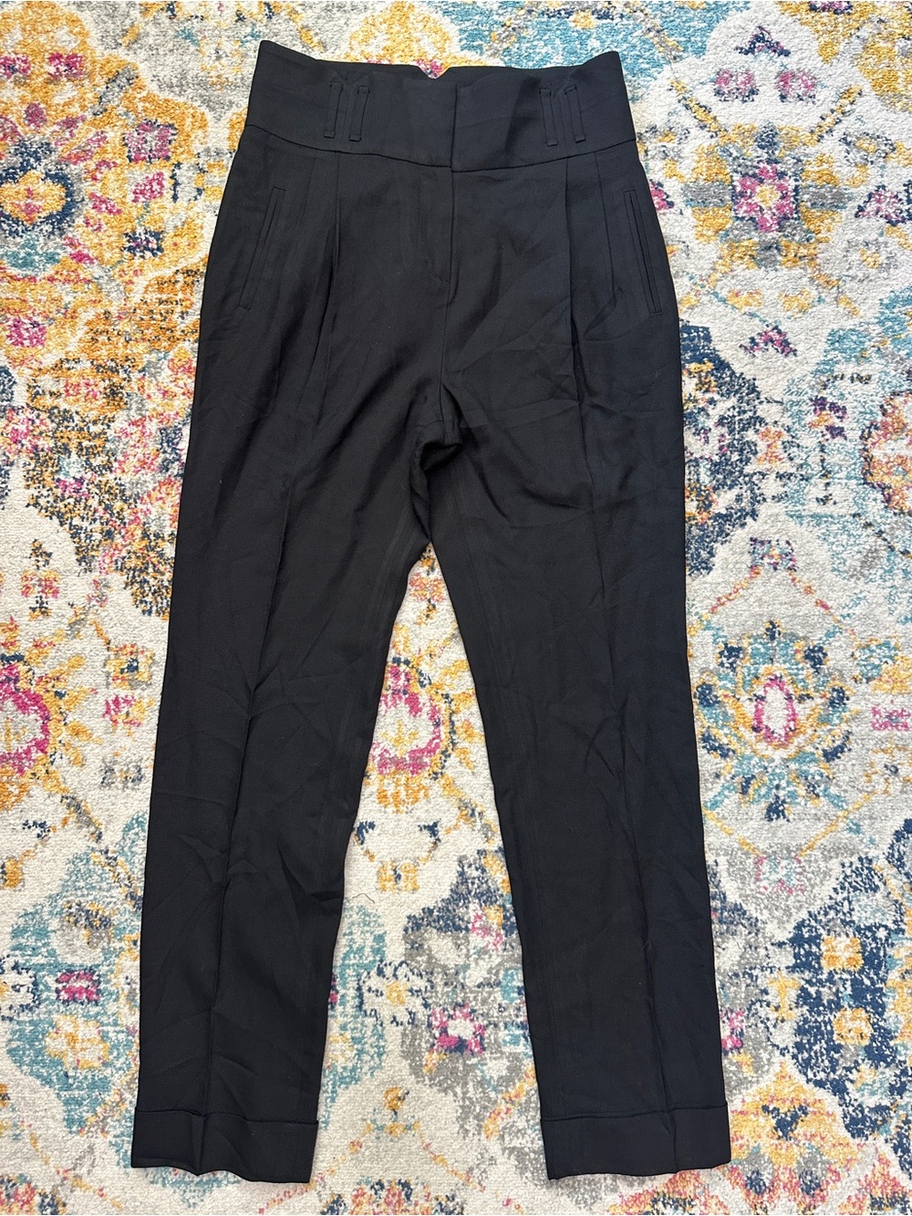 Leifsdottir Anthropologie High Waist Black Wool Blend Tailored Trousers Pants 8